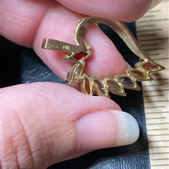 14k Yellow Gold Heart Pendant with Multiple Semi-Precious Stones - Picture 2 of 3